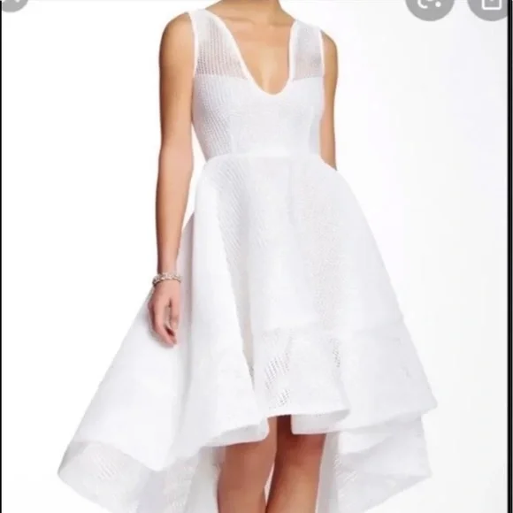knee length dresses for ladies Leyna White Mesh Long Sleeve Dress - US 4